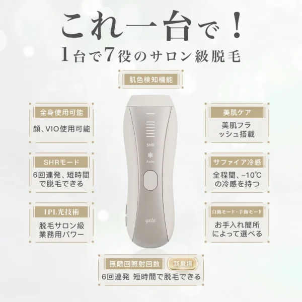 10P+【yete公式】スーパーセール延長クーポンで19700円！ yete（エイティー）SHRモード6回連発 0.5発光速度 脱毛器 サファイア冷却技術 ★snsで人気★男女兼用 VIO 顔 指 無痛脱毛 無限回照射回数 ヒゲ脱毛 ムダ毛処理 脱毛器おすすめ 自宅でフラッシュ脱毛 3.9cm