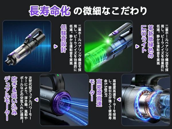 掃除機 コードレス【★28000pa超強力吸引!P5倍 超軽量! 2026改良進化モデル!吹き飛ぶ/吸い込む/空気入れ!】 36分連続稼働 0.6kg Type-C充電式 6WAY LEDライト付 布団用ブラシ付 浮き輪やエアマット対応 HEPA多重濾過ハンディークリーナー ワンタッチゴミ捨て 省エネ3年保証