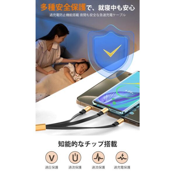 充電ケーブル 3in1 急速 PD100W TypeC USB変換プラグ付 巻き取り式 急速 タイプcケーブル マルチケーブル 6A 超p祭