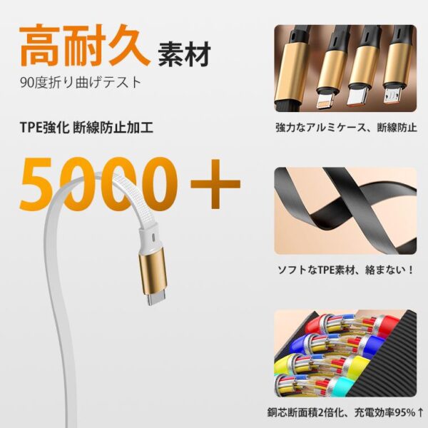充電ケーブル 3in1 急速 PD100W TypeC USB変換プラグ付 巻き取り式 急速 タイプcケーブル マルチケーブル 6A 超p祭