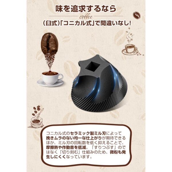 衛生法認証済 コーヒーミル 電動 臼式 コードレス 水洗い 小型 珈琲ミル セラミック刃 自動停止 お茶ミルグ ラインダー
